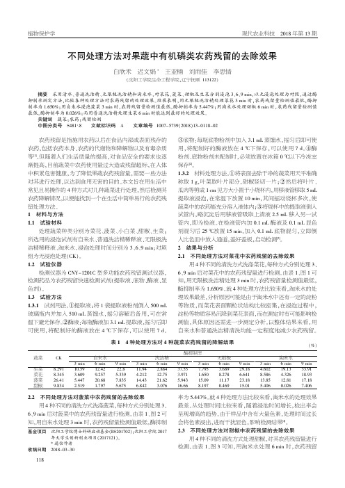 不同处理方法对果蔬中有机磷类农药残留的去除效果