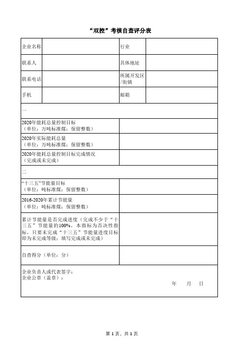 能耗总量和强度“双控”考核自查评分表