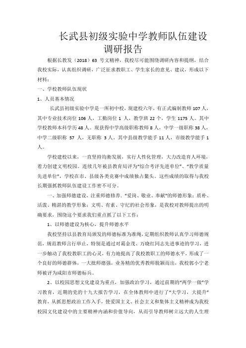 学校教师队伍建设调研报告