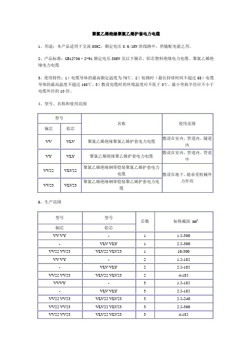 (完整版)常用电力电缆规格型号