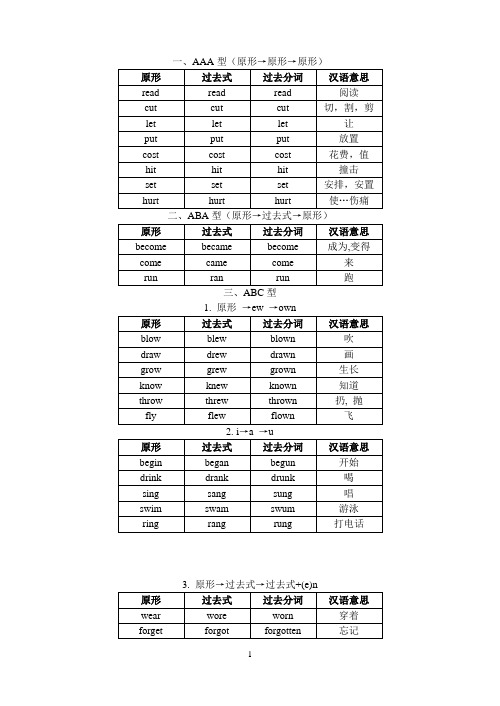 不规则动词的过去式和过去分词