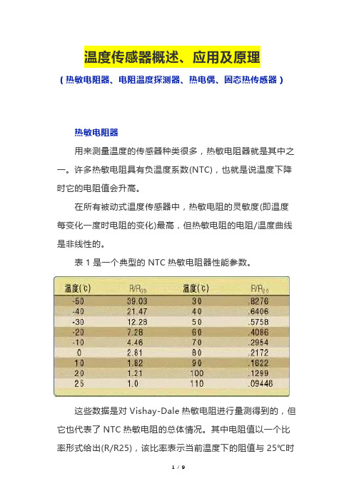 温度传感器概述、应用及原理(热敏电阻器、电阻温度探测器、热电偶、固态热传感器)