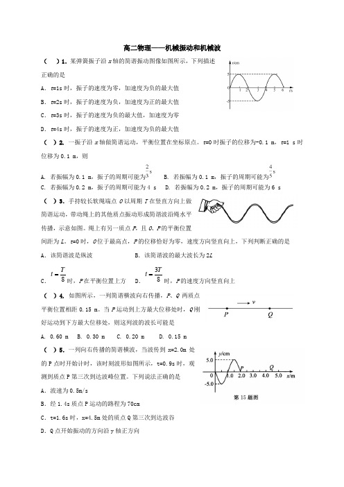 机械振动和机械波-浙江省桐庐分水高级中学2020届高三物理复习练习(无答案)