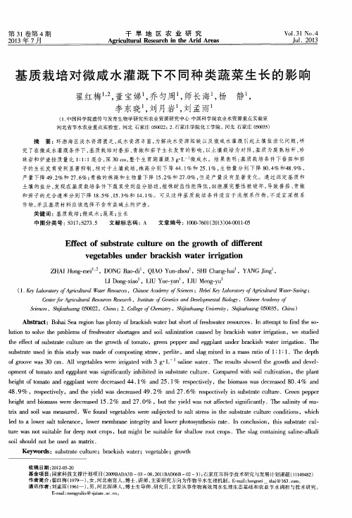 基质栽培对微咸水灌溉下不同种类蔬菜生长的影响