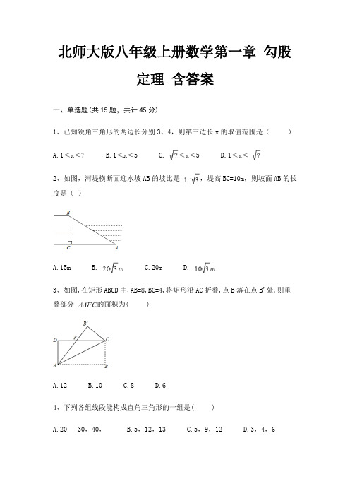 北师大版八年级上册数学第一章 勾股定理 含答案