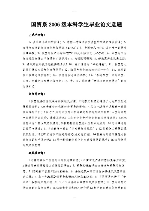 国贸系2006级本科学生毕业论文选题