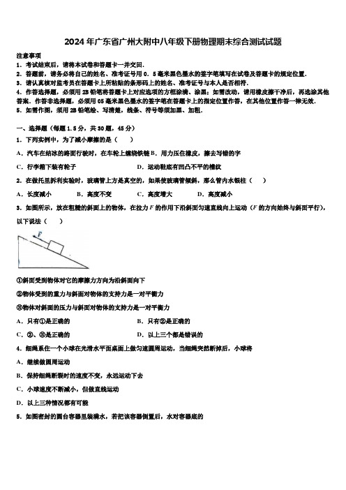 2024年广东省广州大附中八年级下册物理期末综合测试试题含解析