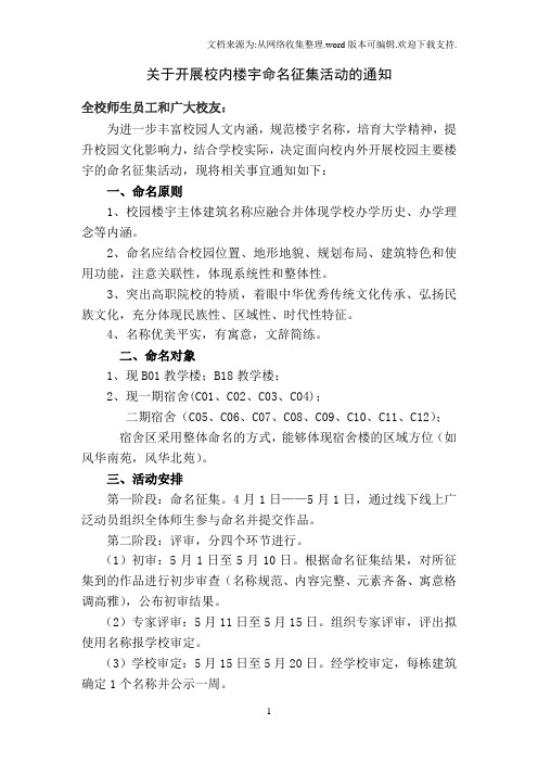 关于开展校内楼宇命名征集活动的通知