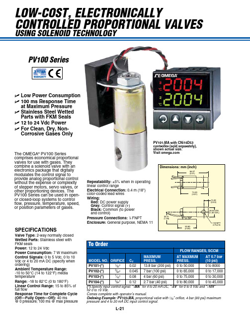 Omega PV100 Series 低成本电子比例阀说明书