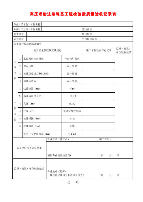 高压喷射注浆地基工程检验批质量验收记录表