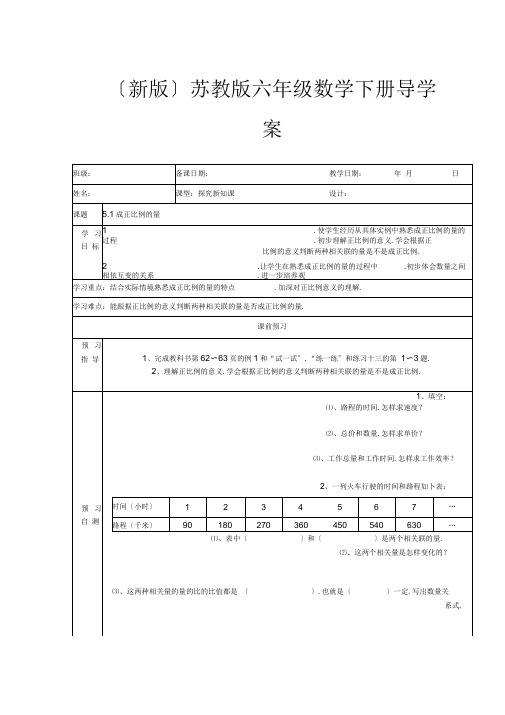 (新版)苏教版六年级数学下册导学案