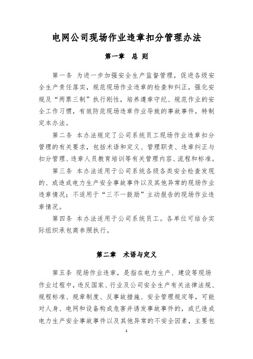 电网公司现场作业违章扣分管理办法