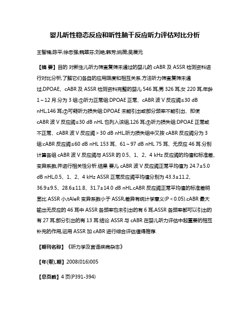 婴儿听性稳态反应和听性脑干反应听力评估对比分析