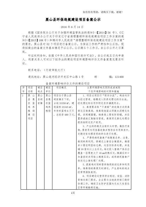 黑山环保违规建设项目备案公示