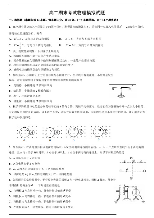 2015-2016学年度高二期末考试物理试题 - 副本