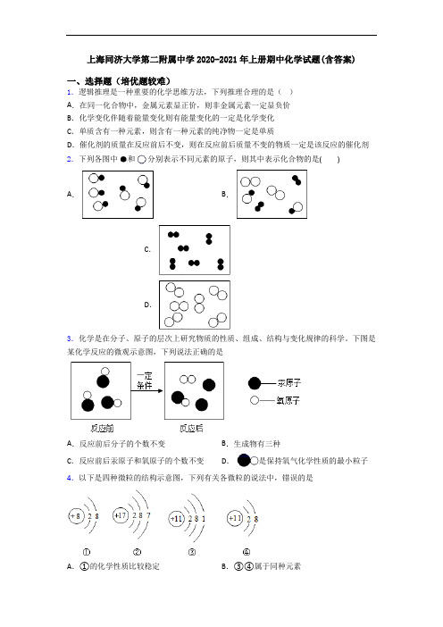 上海同济大学第二附属中学2020-2021年上册期中初三化学试题(含答案)