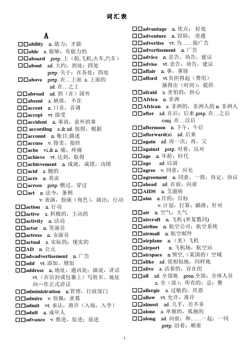 2017年安徽高中学业水平考试英语单词表