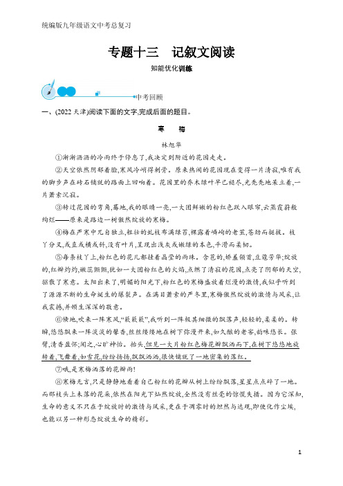 统编版九年级语文中考总复习专题13 记叙文阅读(含答案)