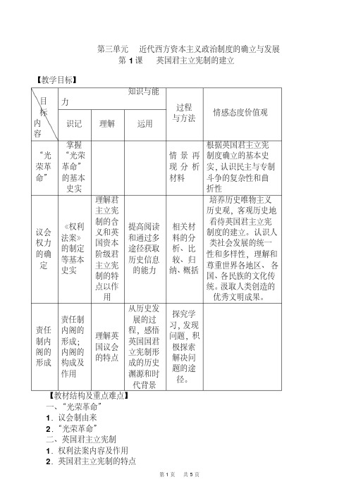 英国君主立宪制的建立教案6(高一历史)