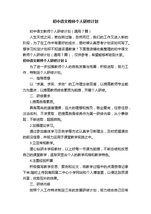 初中语文教师个人研修计划