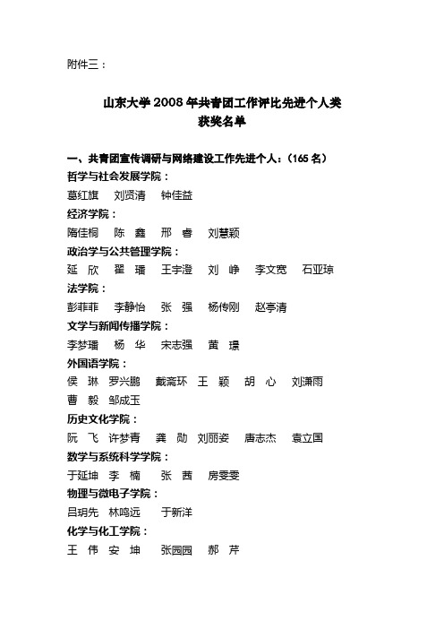 山东大学2008年共青团工作总结评比表彰