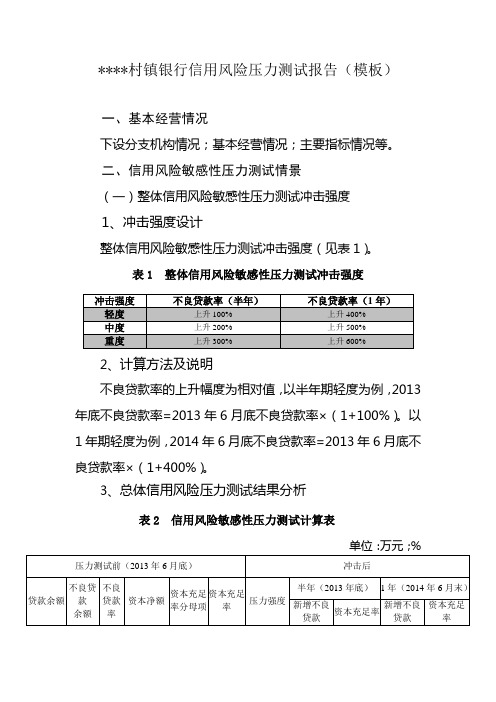 村镇银行信用风险压力测试报告(模板)