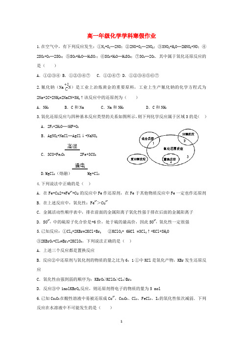 高一化学寒假作业10含答案