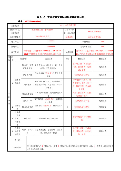 表5.17  接地装置安装检验批质量验收记录