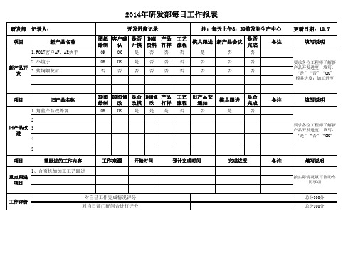 研发部工作记录表