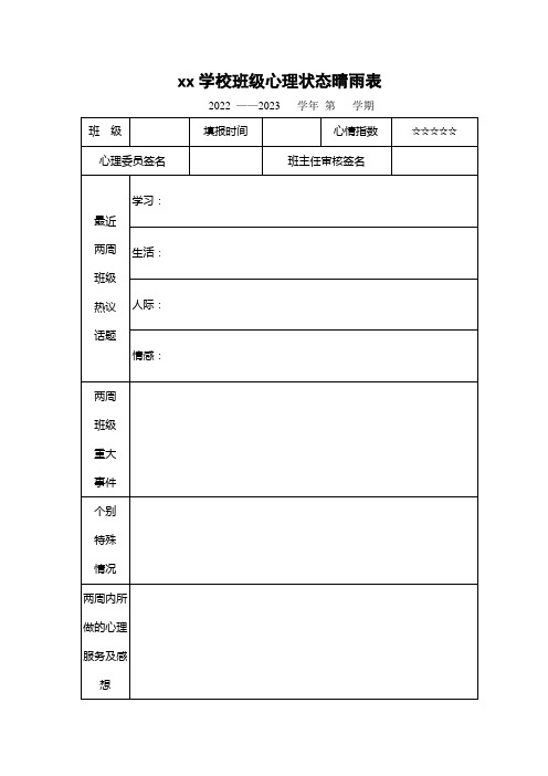 班级心理状态晴雨表