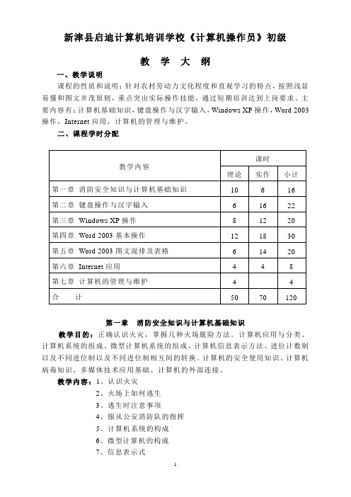 计算机操作员(初级)教学大纲