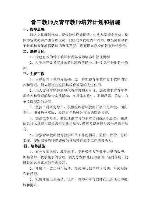 骨干教师及青年教师培养计划和措施