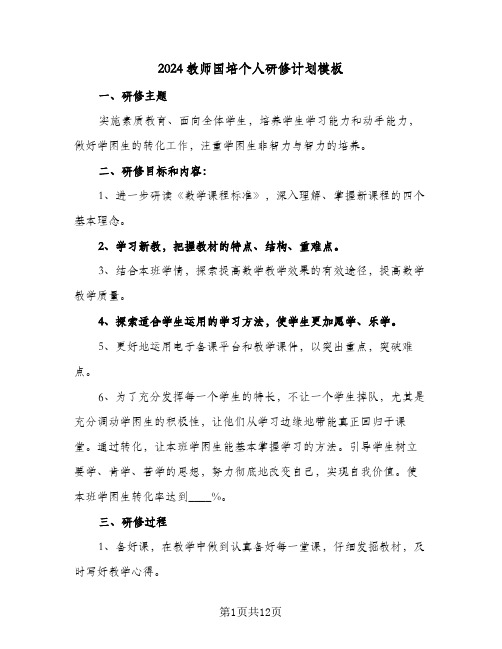 2024教师国培个人研修计划模板(5篇)