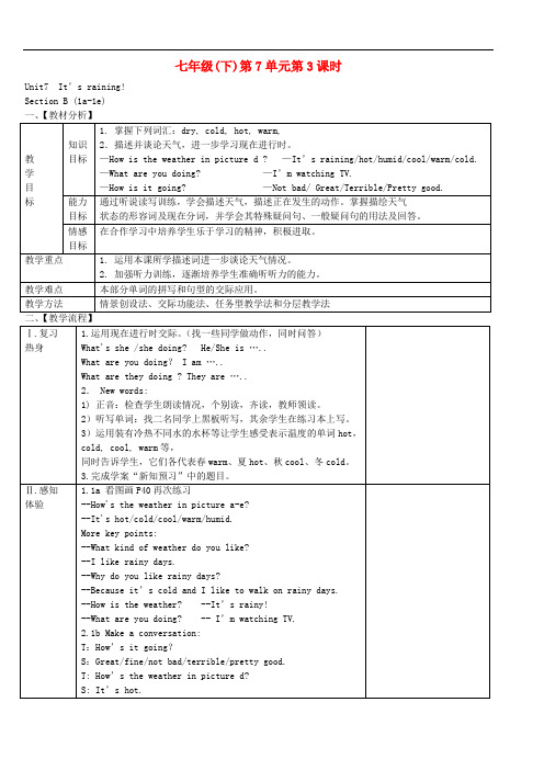 七年级英语下册 Unit 7 It’s raining(第三课时)教案 (新版)人教新目标版