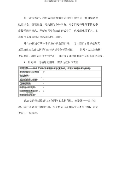 高三考试后如何做好试卷解析总结计划