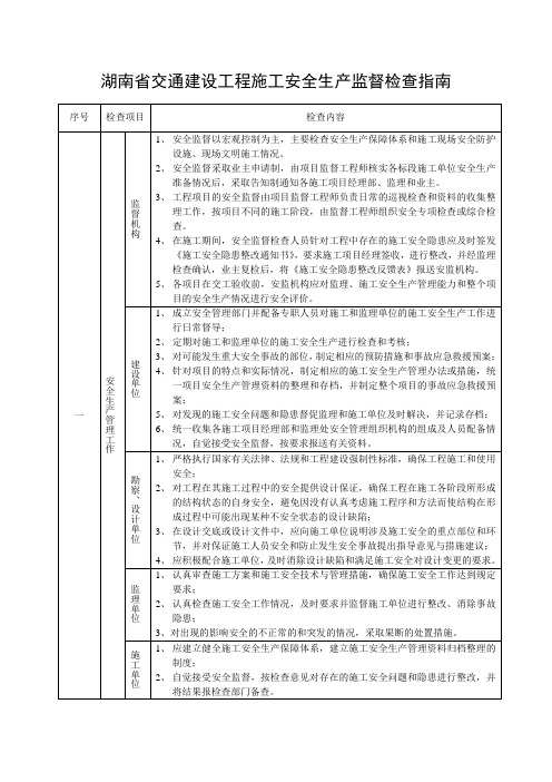 湖南省交通建设工程施工安全生产监督检查指南