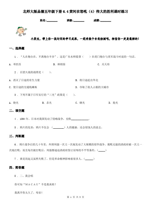 北师大版品德五年级下册6.4黄河在怒吼(4)伟大的胜利课时练习