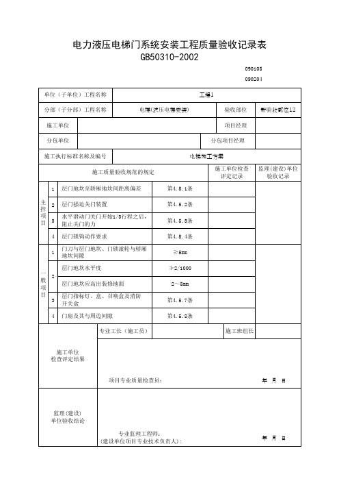 电力液压电梯门系统安装工程质量验收记录表 (2)