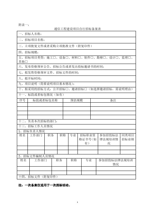 通信工程建设项目自行招标备案表