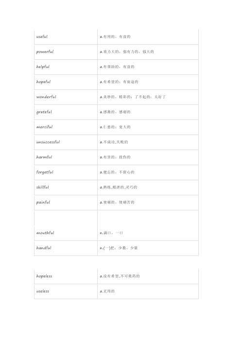 词汇  高中3500 “-ful; -less结尾的形容词一览