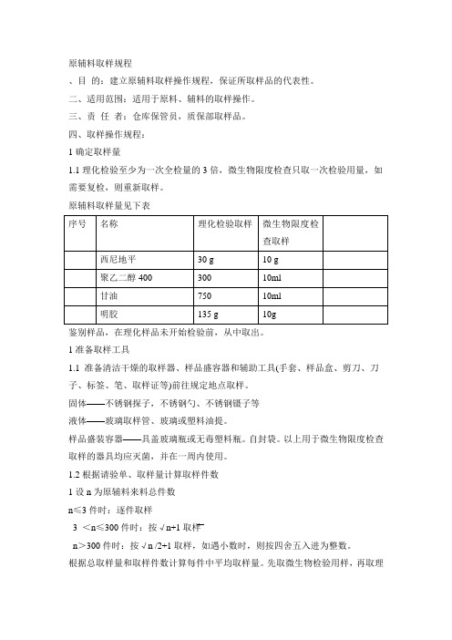 原辅料取样操作规程