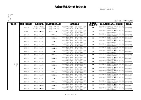 东南大学学生宿舍收费住宿费公示表.xls