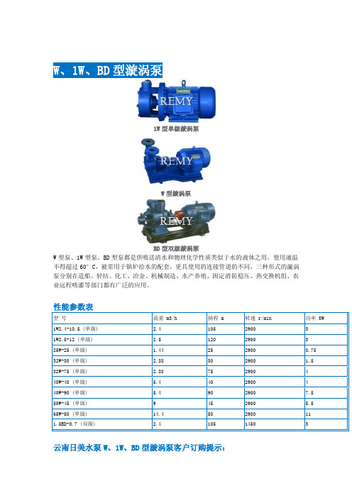 W、1W、BD型漩涡泵