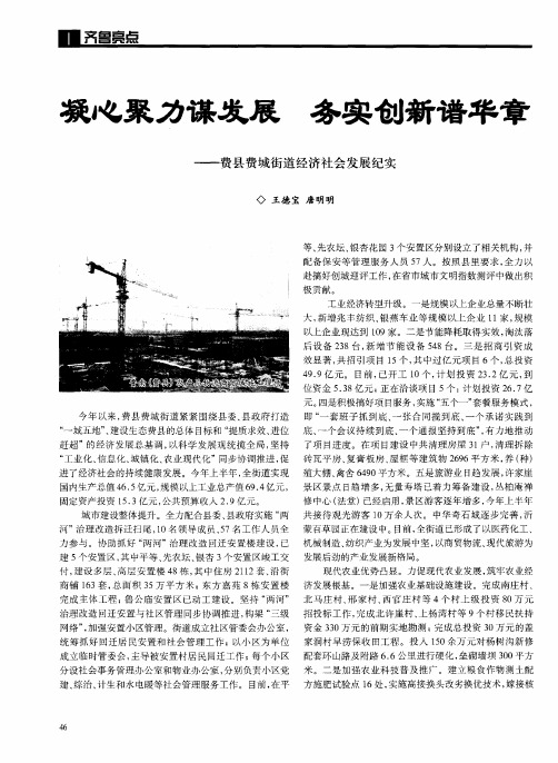 凝心聚力谋发展务实创新谱华章——费县费城街道经济社会发展纪实