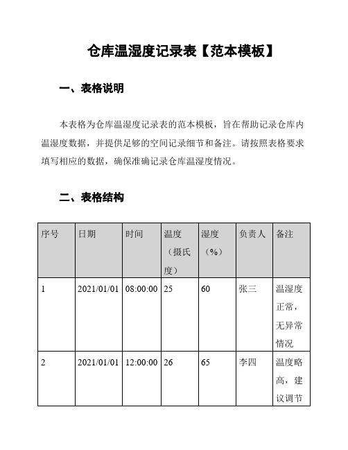 仓库温湿度记录表【范本模板】