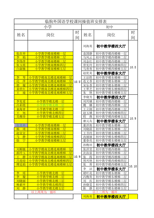 课间操教师值班安排