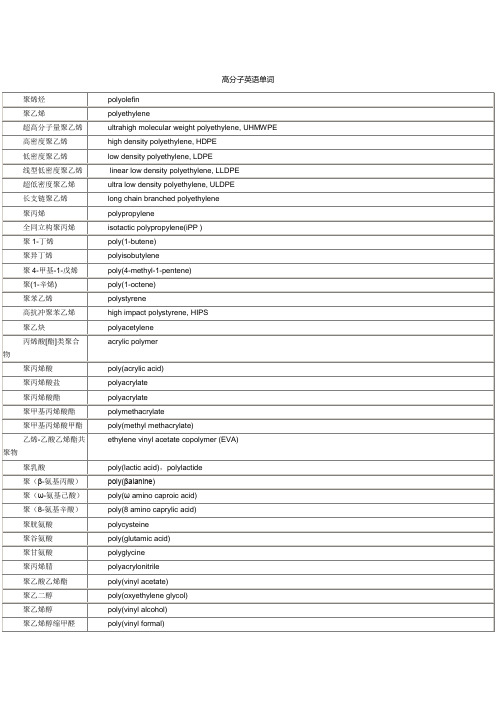 高分子英语单词