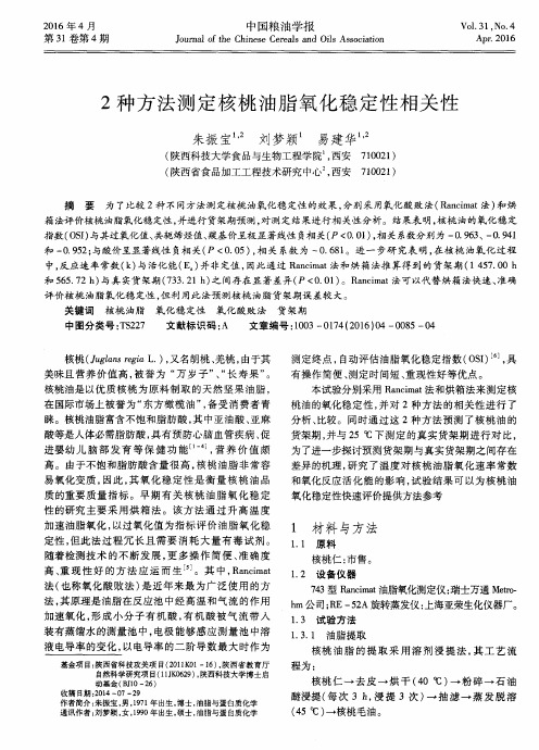 2种方法测定核桃油脂氧化稳定性相关性