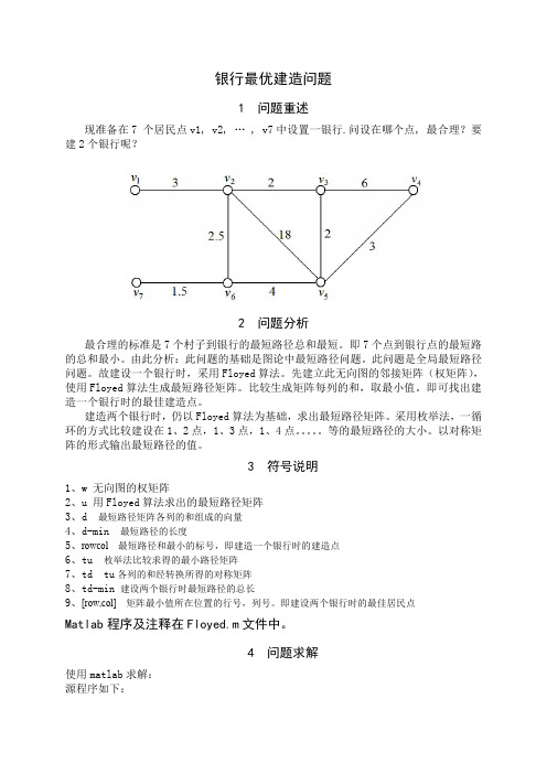 数学建模   银行最优建造问题(matlab源程序)