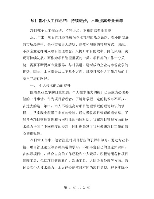 项目部个人工作总结：持续进步,不断提高专业素养